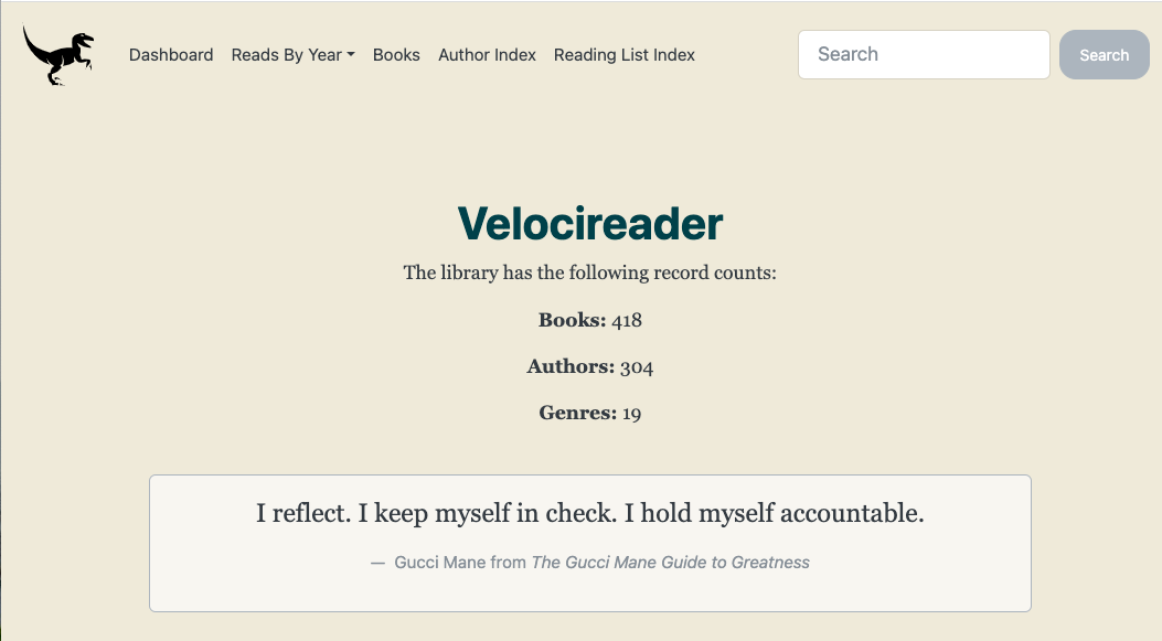 Velocireader app home page